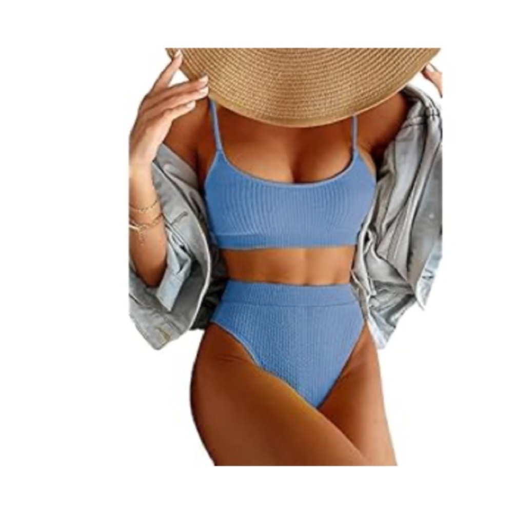 Blue Ribbed Bikini Set
